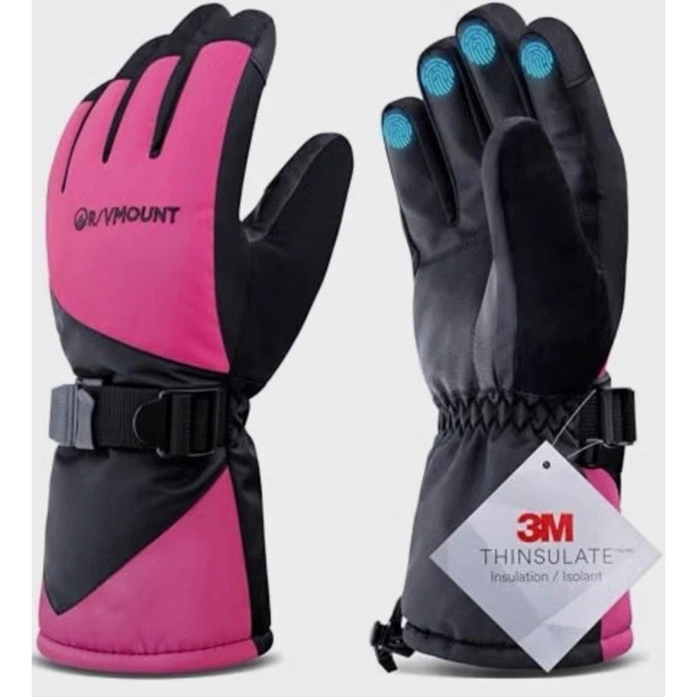 RIVMOUNT 3M Thinsulate Ski Gloves Waterproof Touch Pink/Black size MD